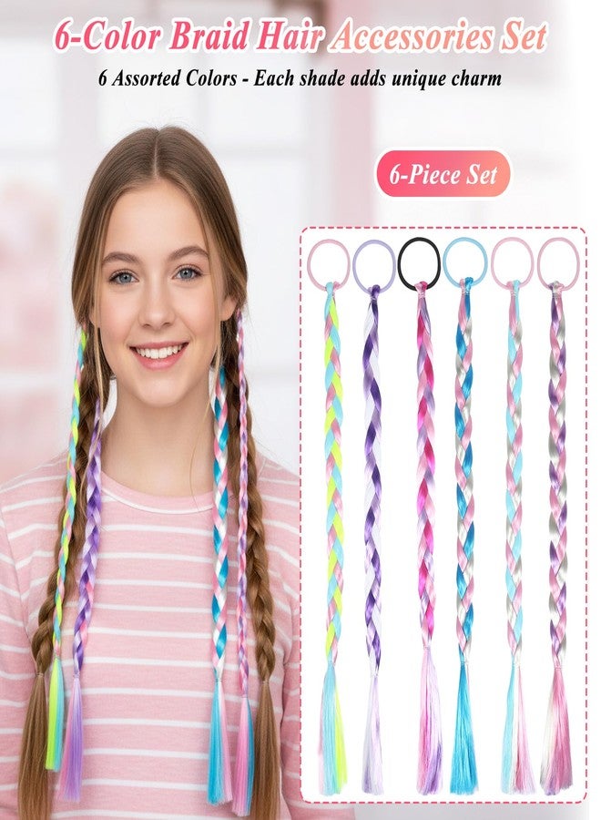 ValueBargain 6 Pcs Kids Hair Extensions for Girls, Braided Ponytail Extension, Elastic Tie-On Synthetic Ponytail Accessories for Girls, Daily Wear & Parties (Rainbow Colors) - Image 2